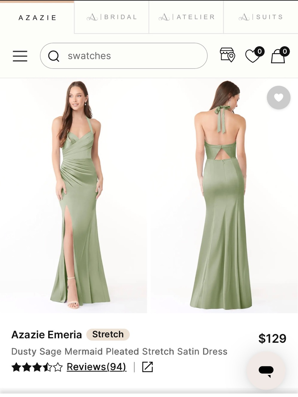Aritzia Sage Green Backless Halter Satin Gown